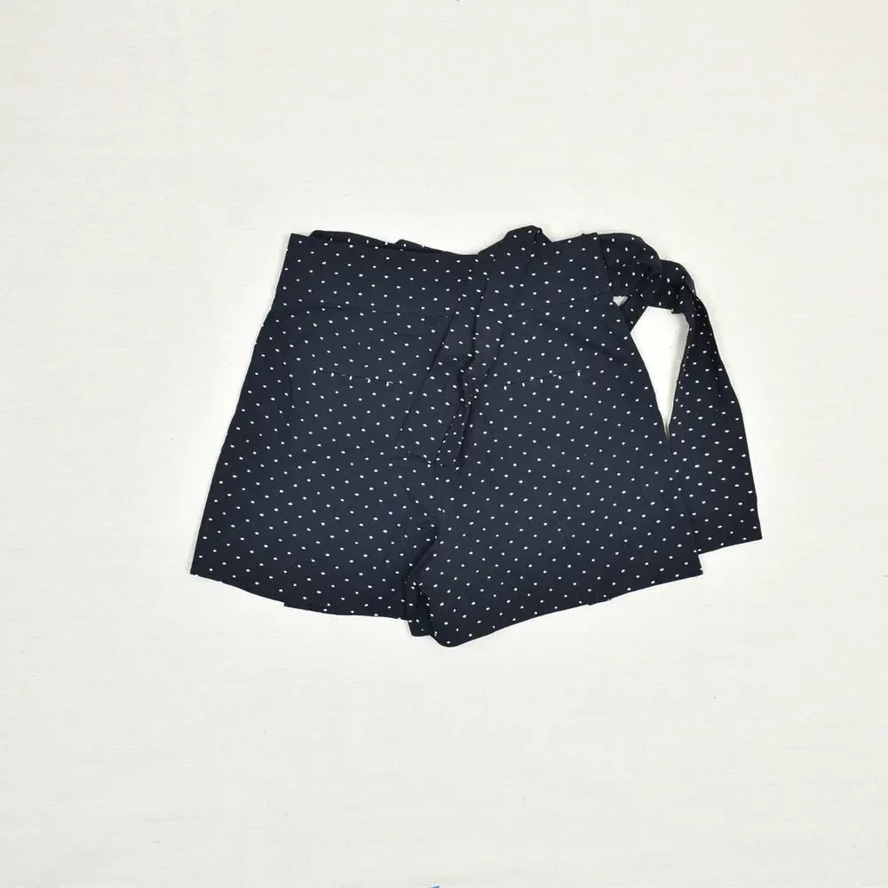 J. Crew Women Bermuda Shorts Polka Dot Cotton Blue Size 4 Belted